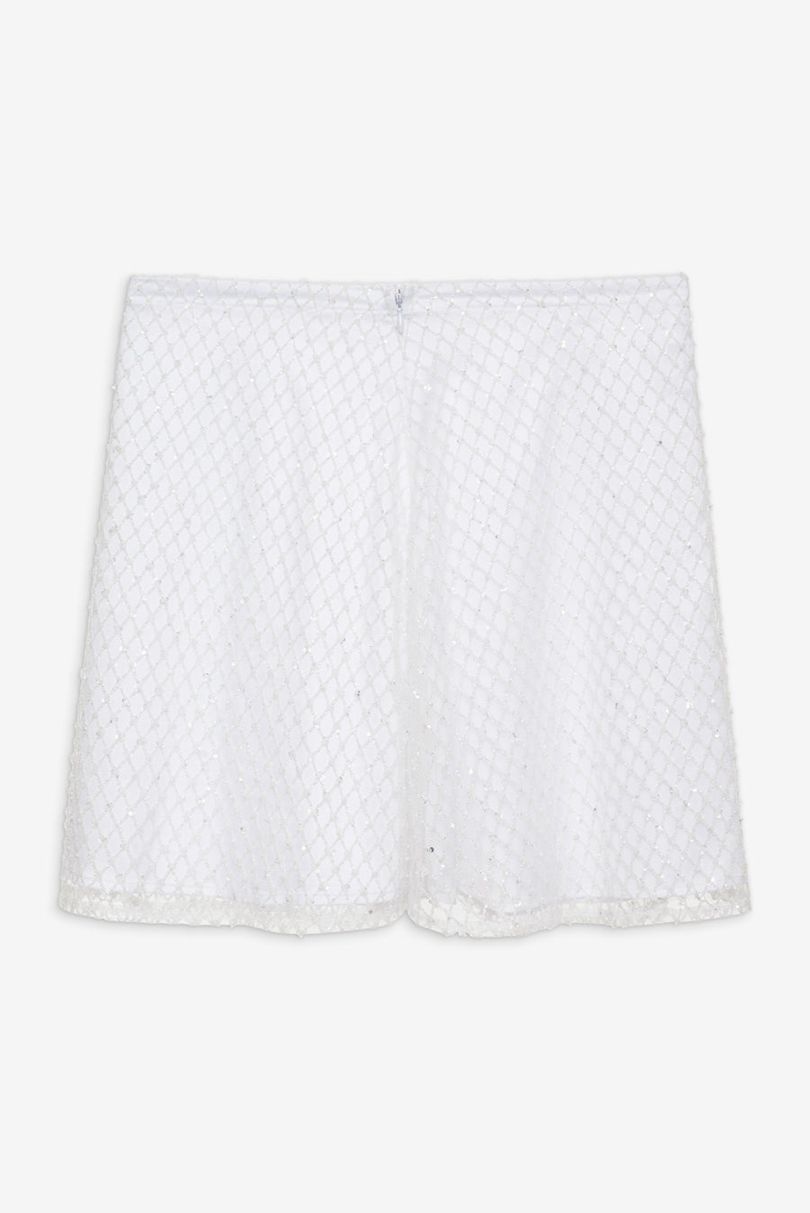 White For Love & Lemons Glitter Grid Mini Skirt | US-XKZQ80163