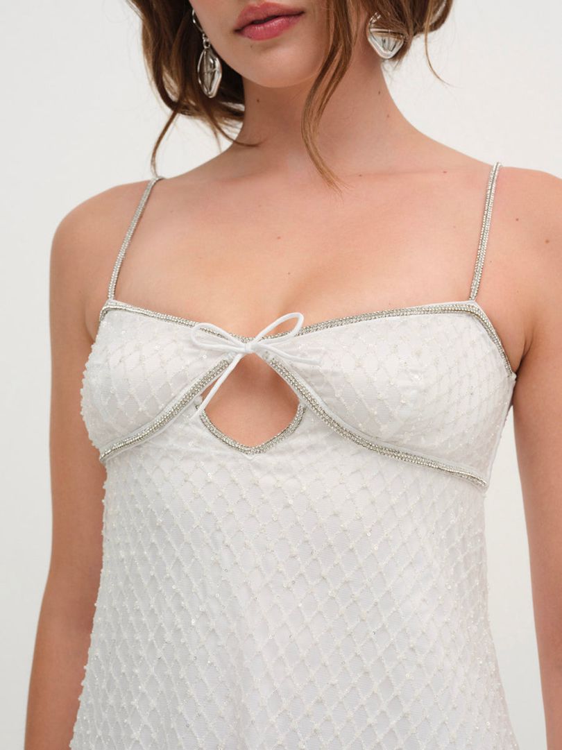 White For Love & Lemons Glitter Slip Dress | US-MHOS98304