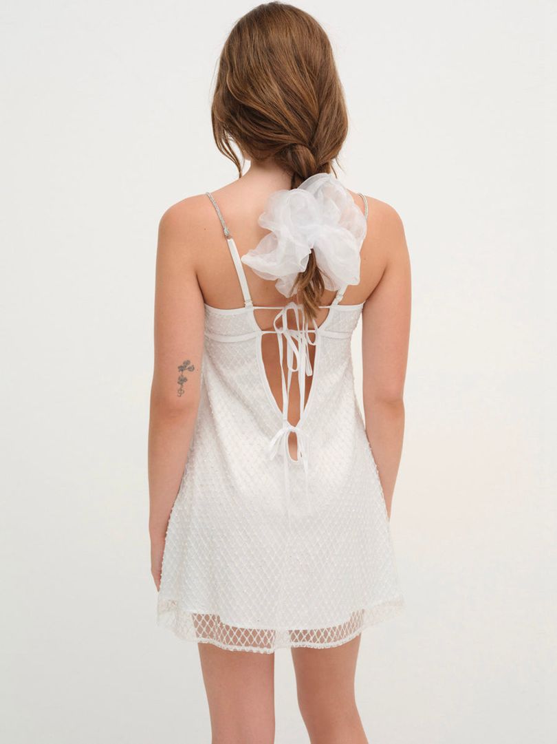 White For Love & Lemons Glitter Slip Dress | US-MHOS98304