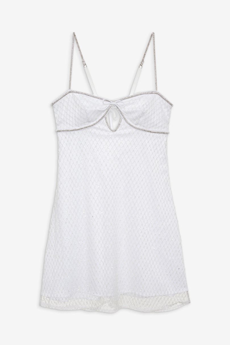 White For Love & Lemons Glitter Slip Dress | US-MHOS98304