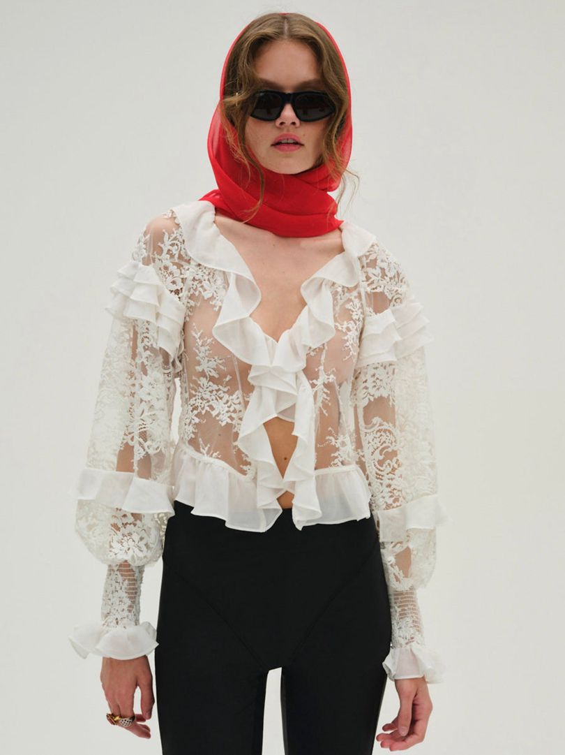 White For Love & Lemons Holiday Lace Blouse | US-KCSL92746