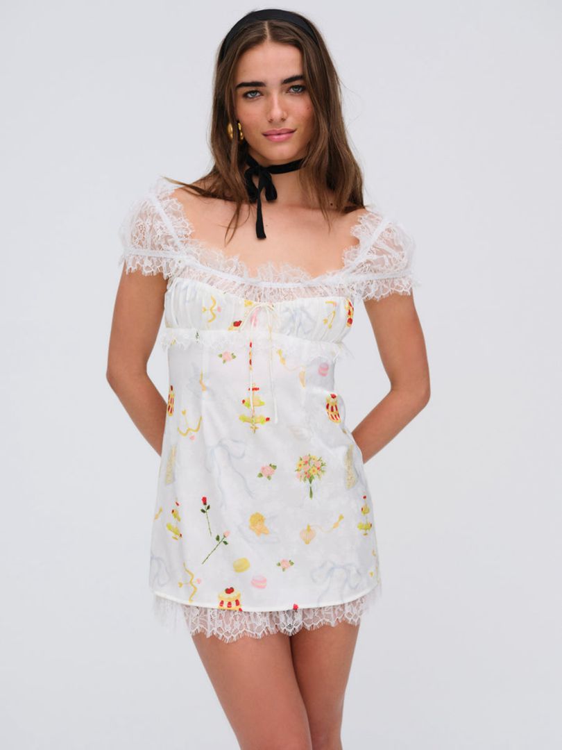 White For Love & Lemons Jeannine Mini Dress | US-VZSN41386