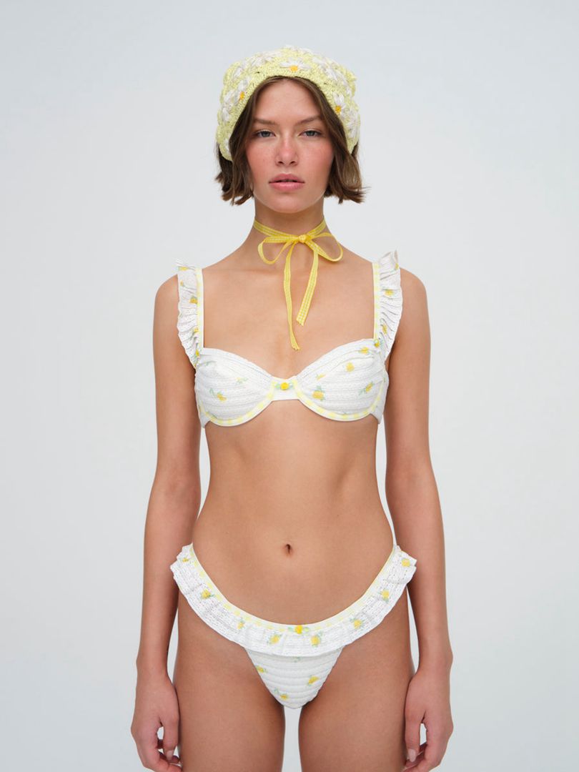 White For Love & Lemons Lilia Ruffle Bikini Bottom | US-KSBT20956