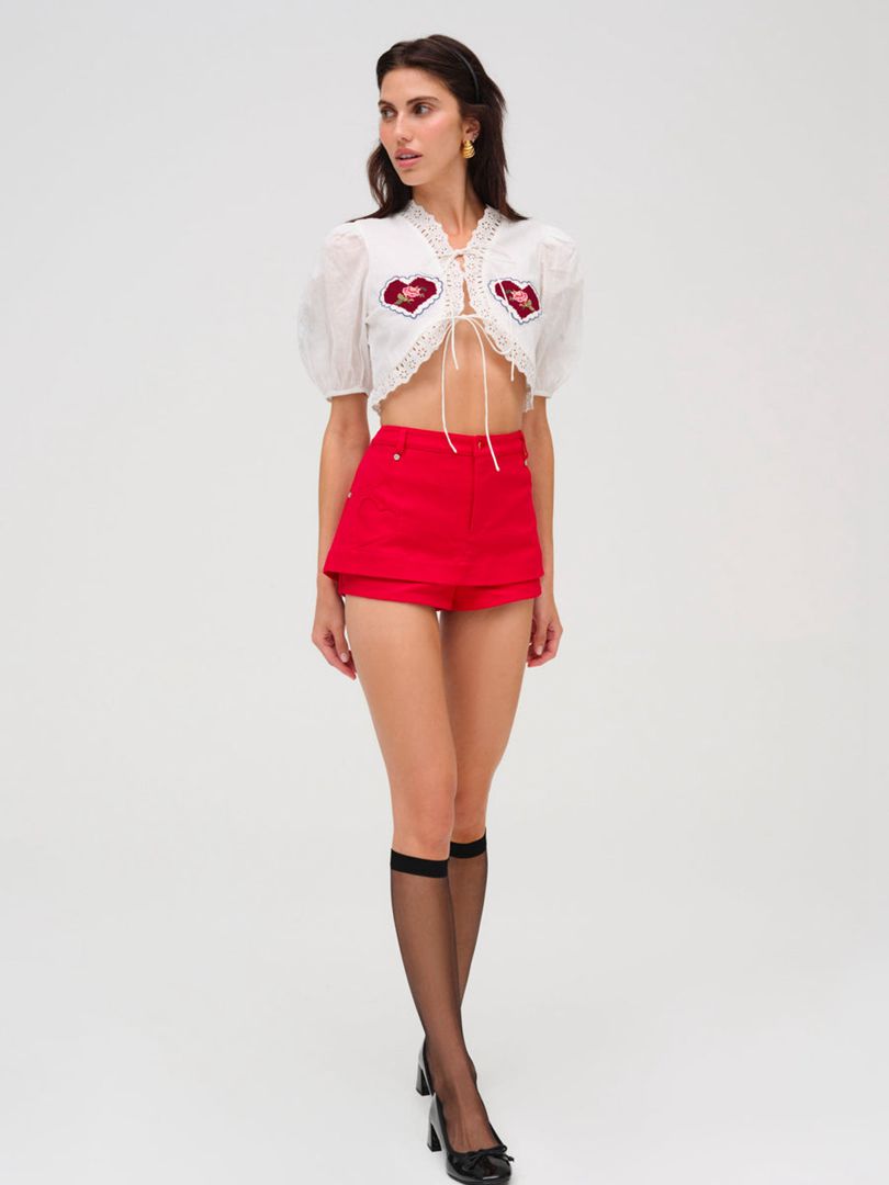 White For Love & Lemons Lipstick Denim Mini Skirt | US-CWFN49726