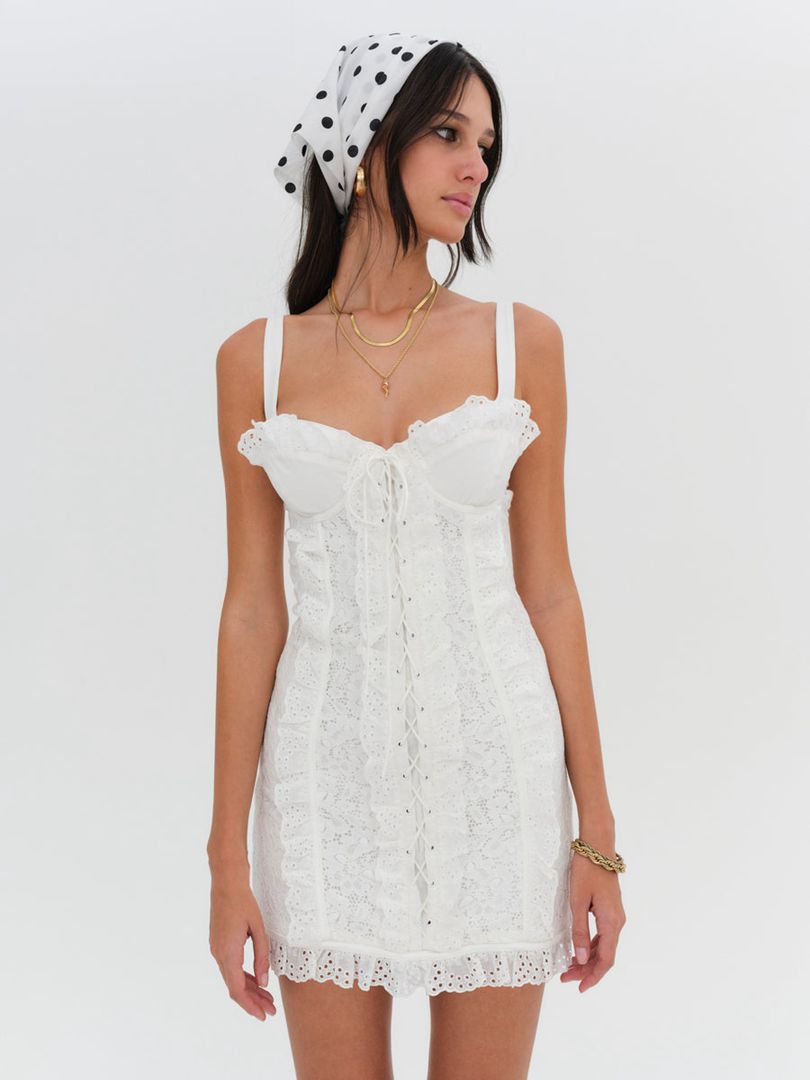 White For Love & Lemons Mandy Mini Dress | US-XNTA58093