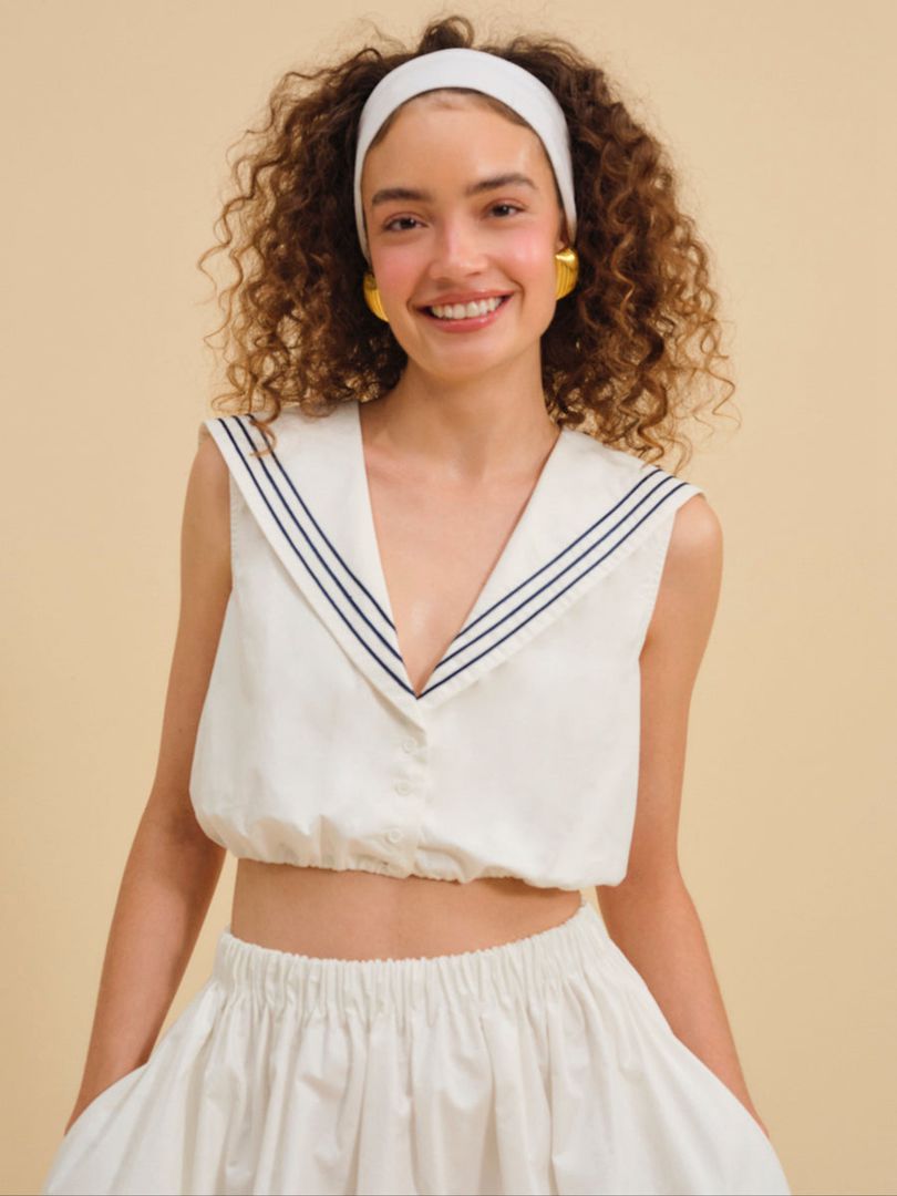 White For Love & Lemons Marella Poplin Sailor Top | US-GYKV8267