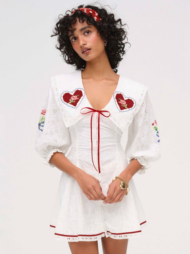 White For Love & Lemons Mi Amore Embroidered Mini Dress | US-FWNQ34526