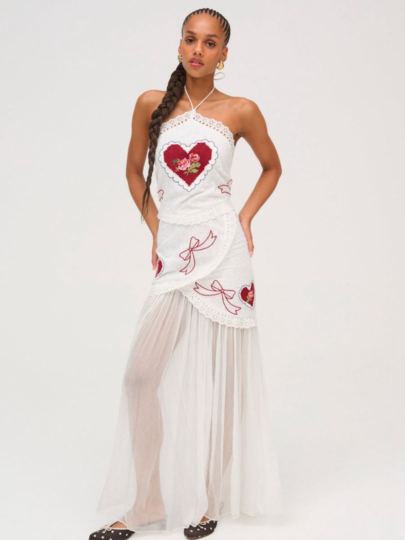 White For Love & Lemons Mi Amore Embroidered Maxi Dress | US-VUQD64927