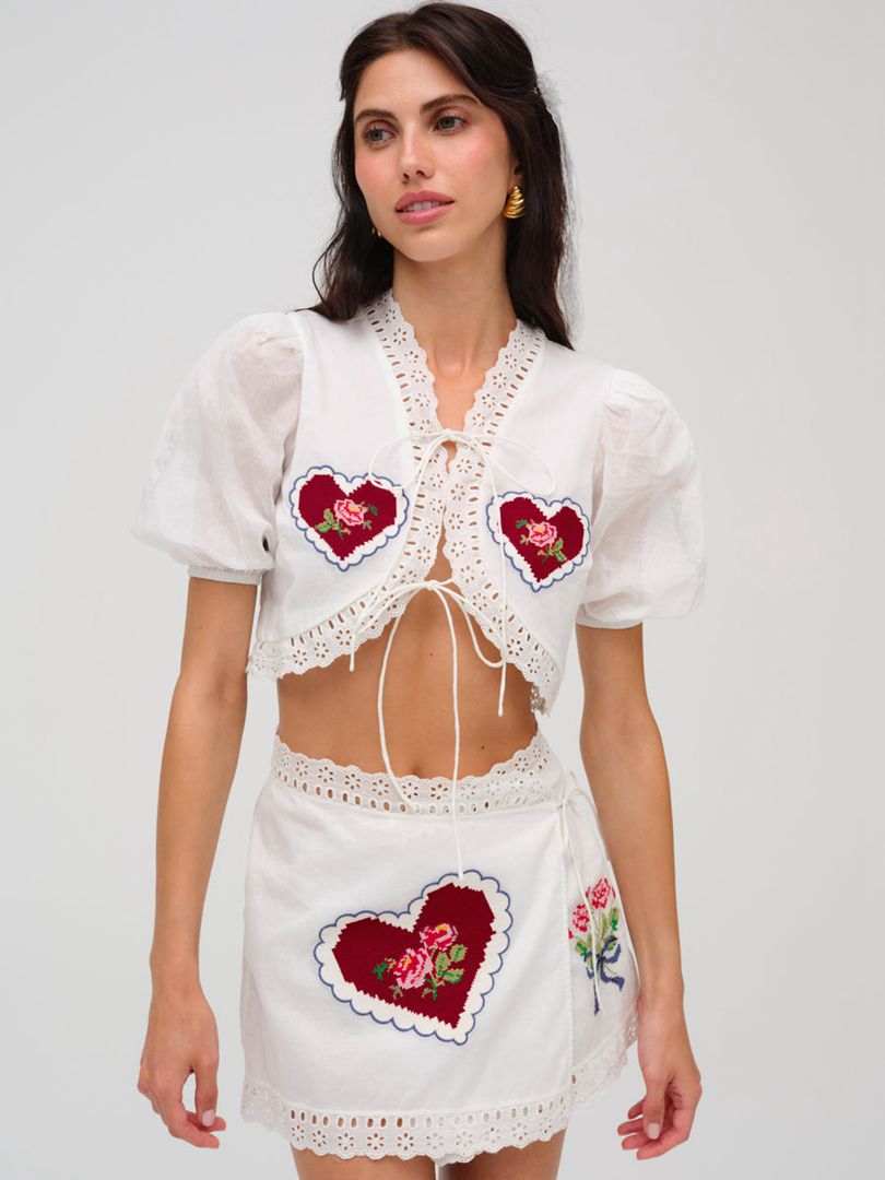 White For Love & Lemons Mi Amore Embroidered Mini Skirt | US-BOKW76435