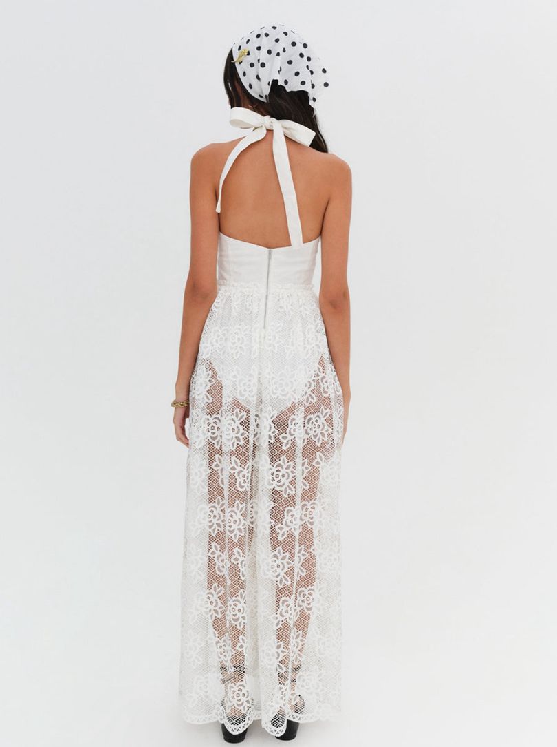 White For Love & Lemons Sonnet Lace Maxi Dress | US-JLCE53478