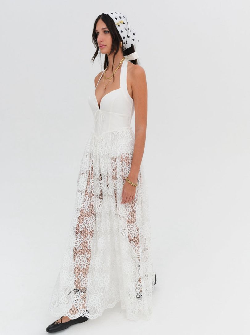 White For Love & Lemons Sonnet Lace Maxi Dress | US-JLCE53478