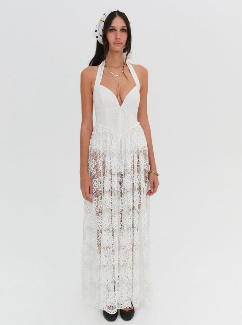 White For Love & Lemons Sonnet Lace Maxi Dress | US-JLCE53478