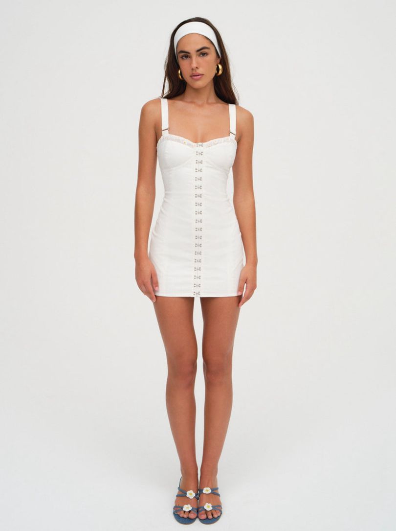 White For Love & Lemons Tilly Denim Mini Dress | US-TYGJ76894