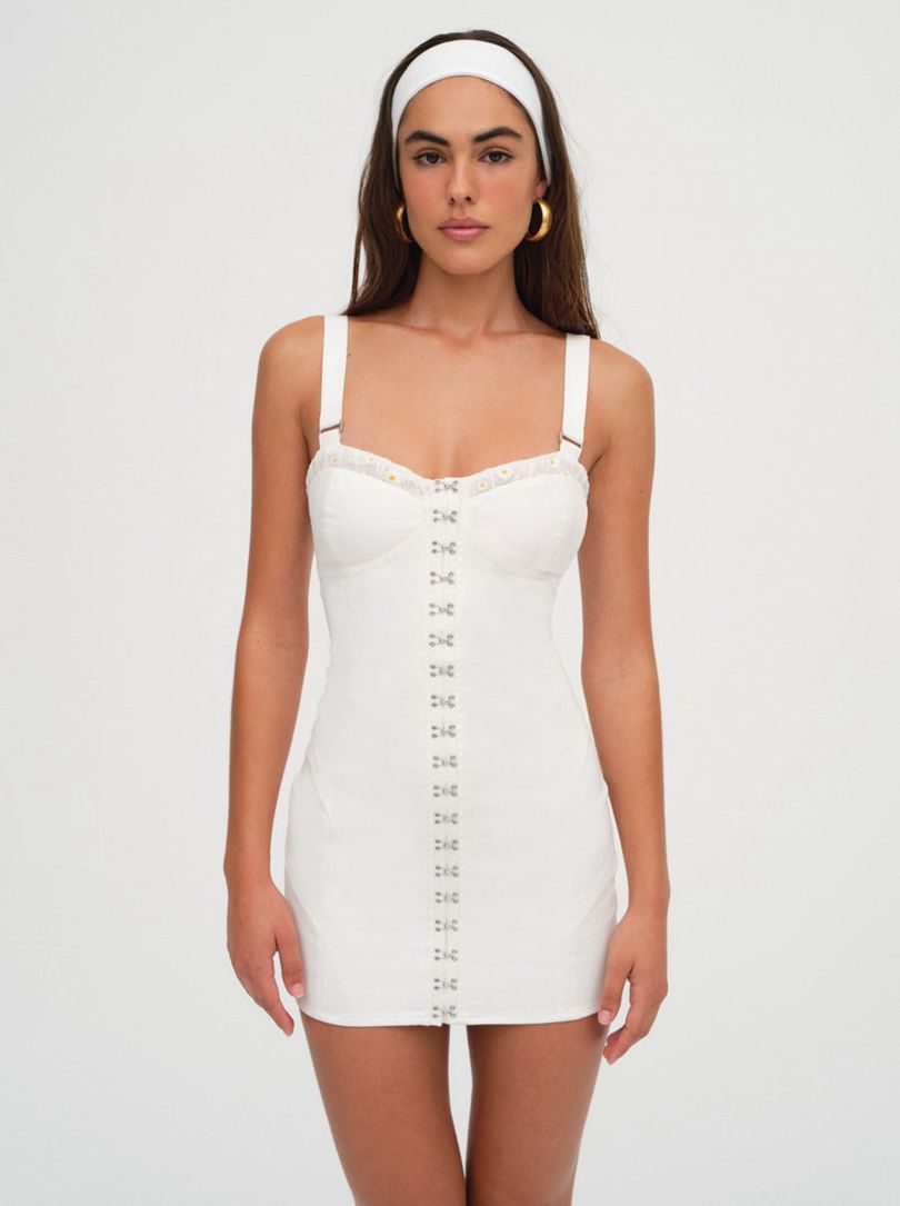 White For Love & Lemons Tilly Denim Mini Dress | US-TYGJ76894