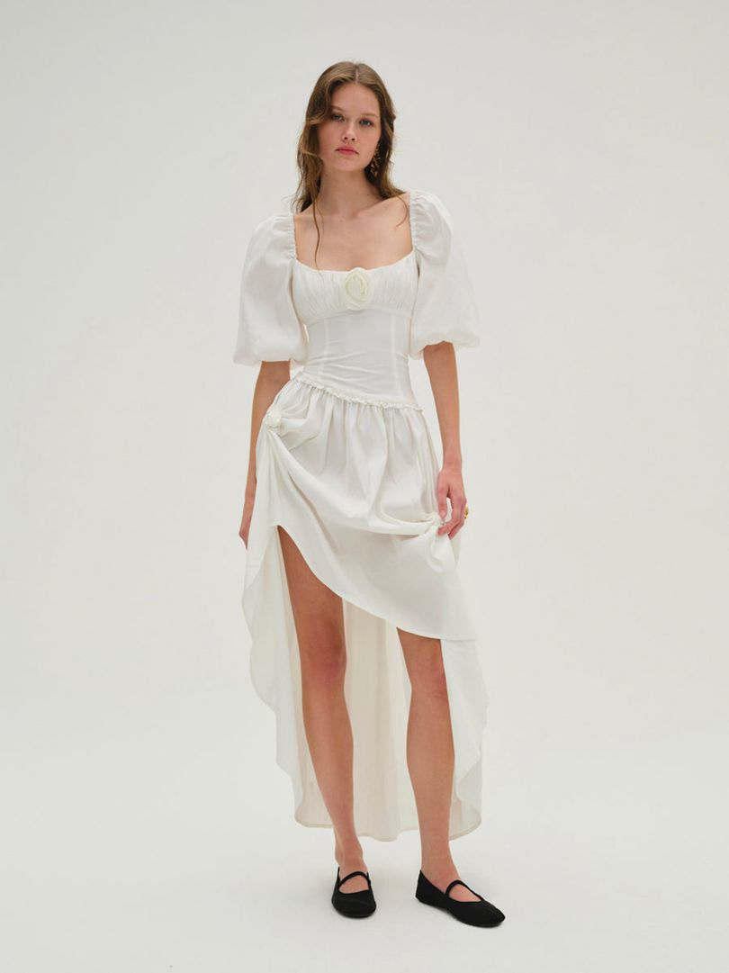 White For Love & Lemons Whipped Cream Taffeta Maxi Dress | US-ARMS7528