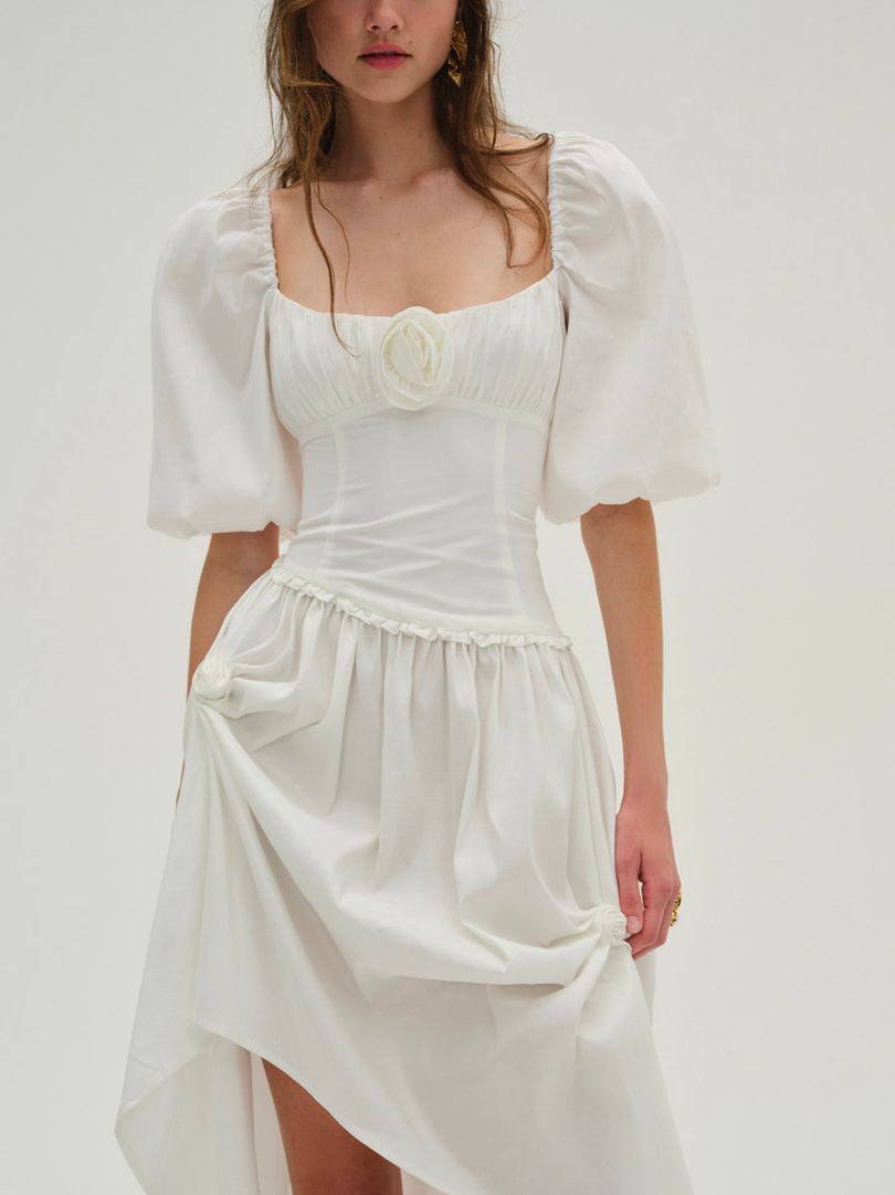 White For Love & Lemons Whipped Cream Taffeta Maxi Dress | US-ARMS7528