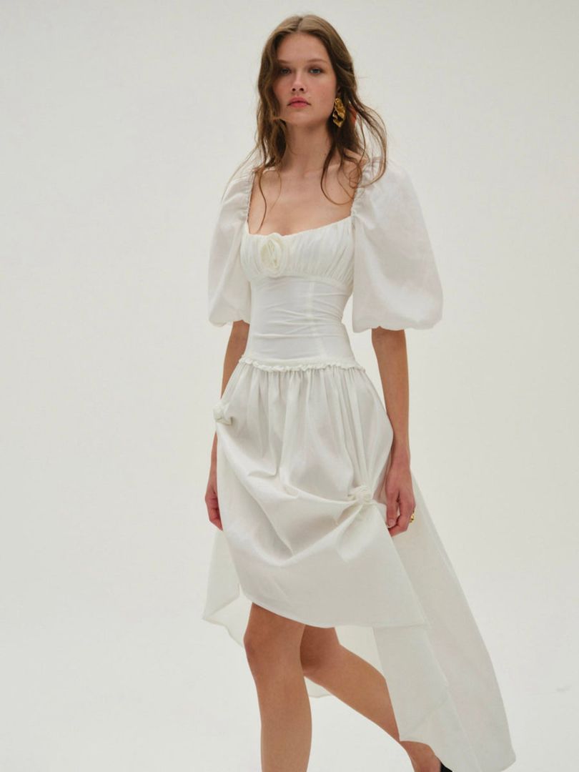 White For Love & Lemons Whipped Cream Taffeta Maxi Dress | US-ARMS7528