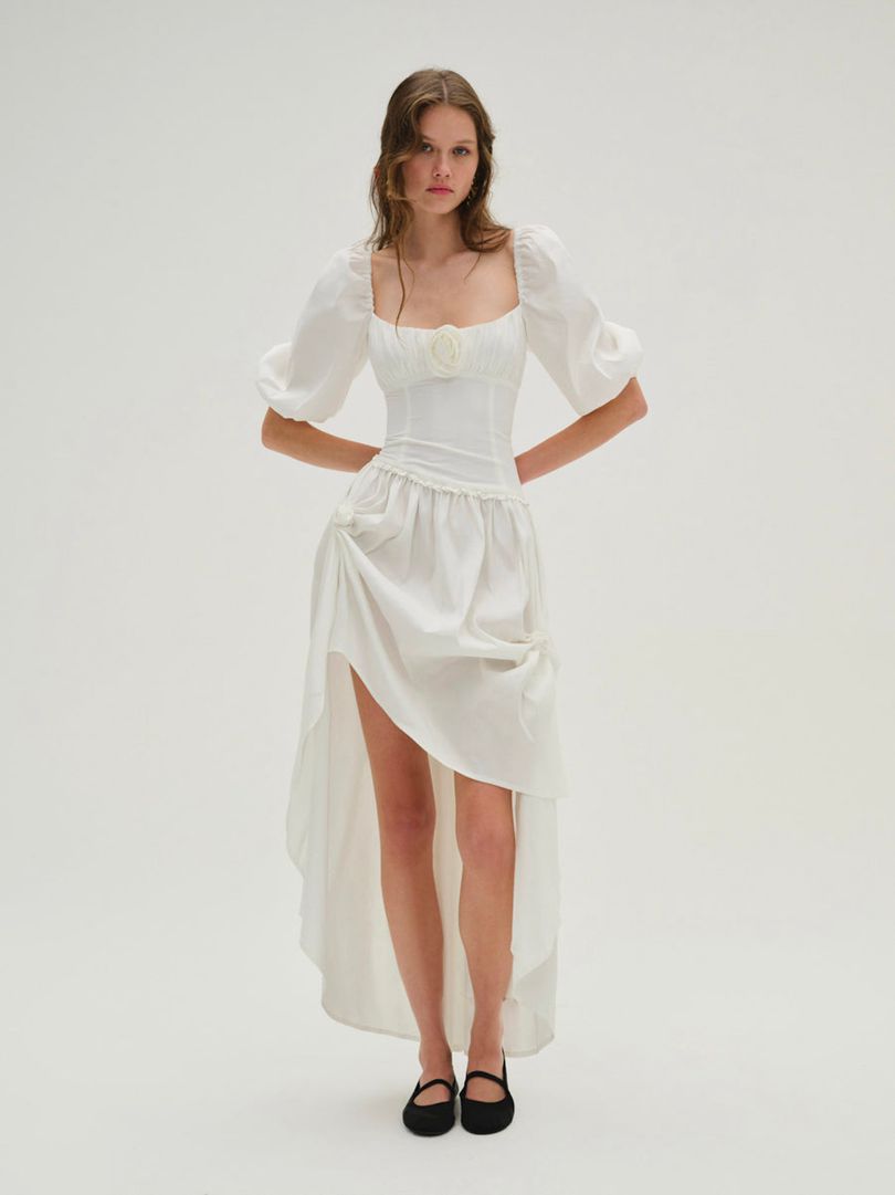 White For Love & Lemons Whipped Cream Taffeta Maxi Dress | US-ARMS7528