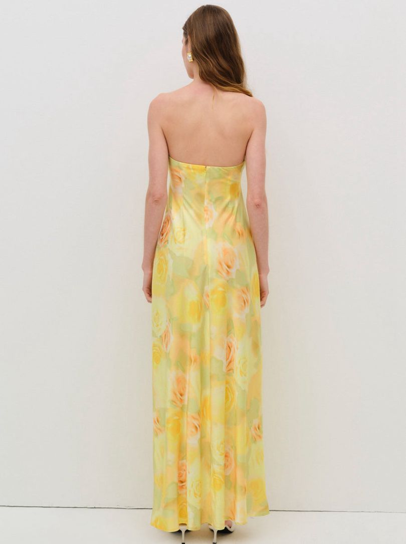 Yellow For Love & Lemons Carla Strapless Maxi Dress | US-BRXO96518