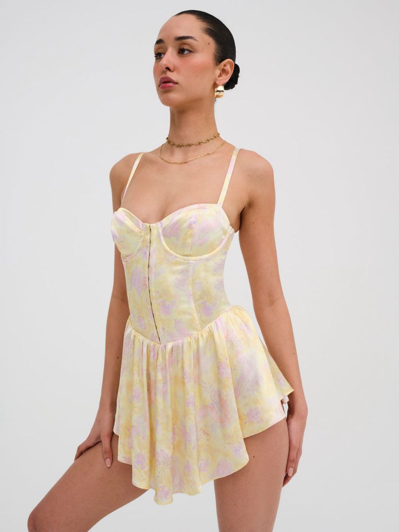 Yellow For Love & Lemons Charlene Mini Dress | US-DHGZ79841