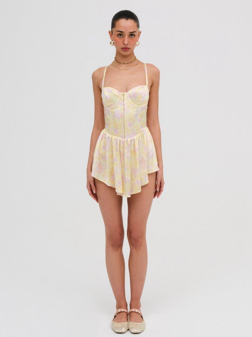 Yellow For Love & Lemons Charlene Mini Dress | US-DHGZ79841