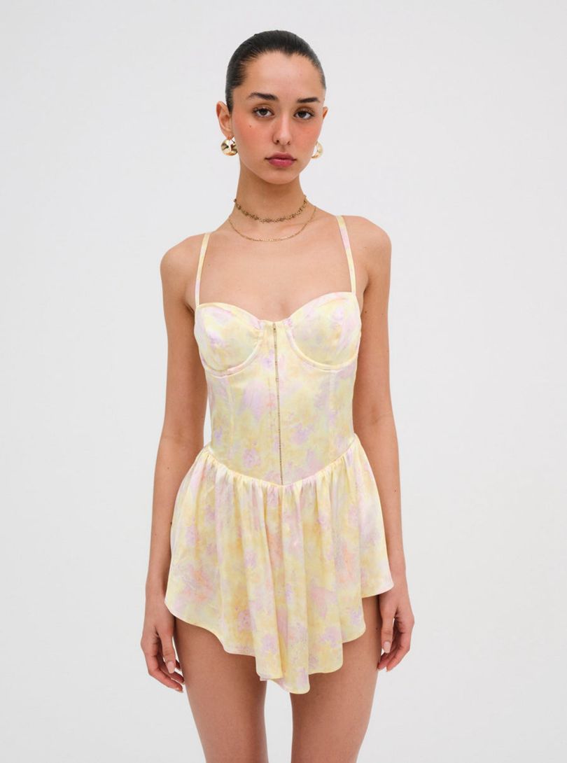 Yellow For Love & Lemons Charlene Mini Dress | US-DHGZ79841