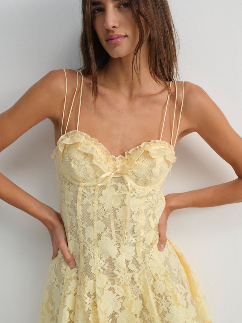 Yellow For Love & Lemons Kate Mini Dress | US-VPBX76349