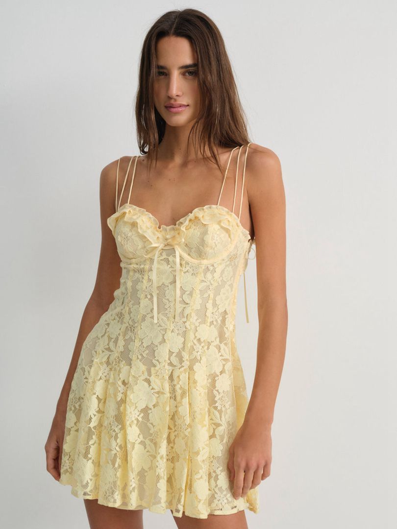 Yellow For Love & Lemons Kate Mini Dress | US-VPBX76349