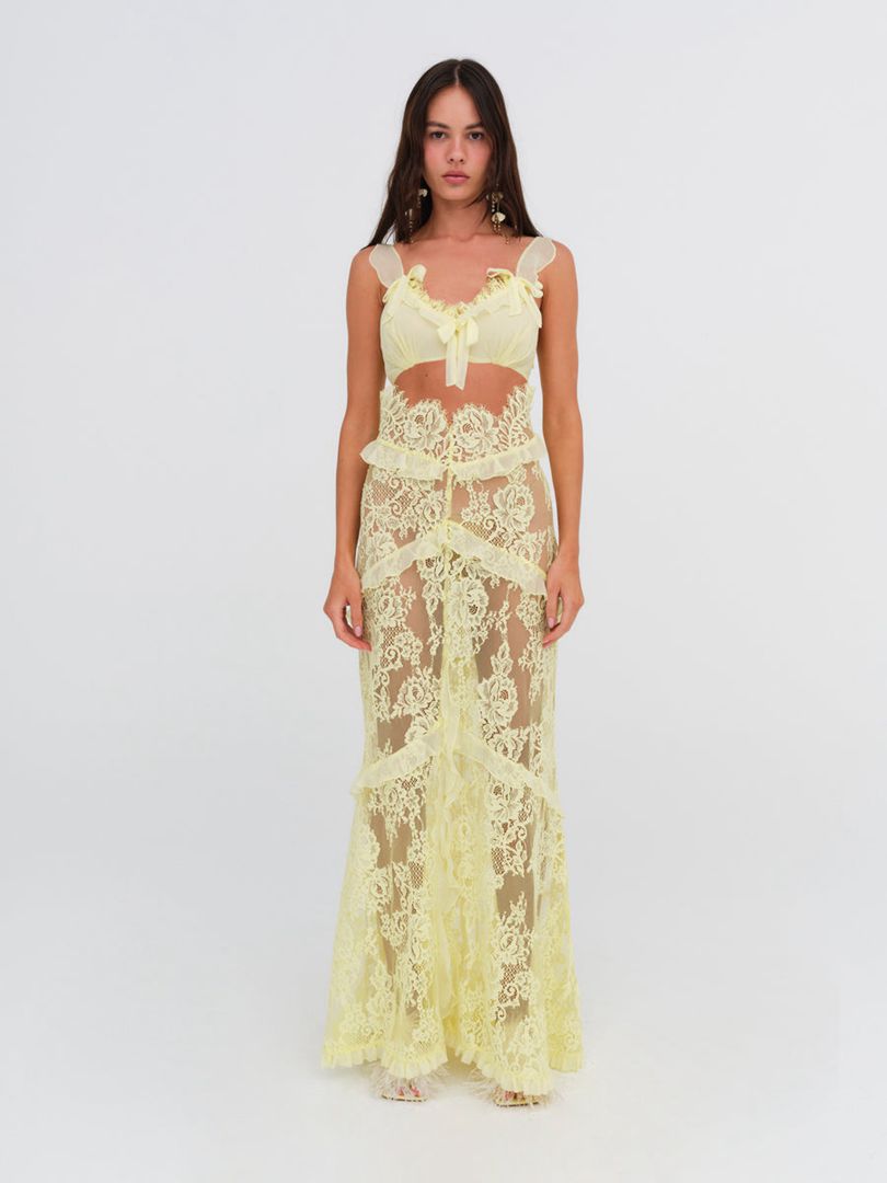 Yellow For Love & Lemons Milena Lace Maxi Dress | US-PIOR93018