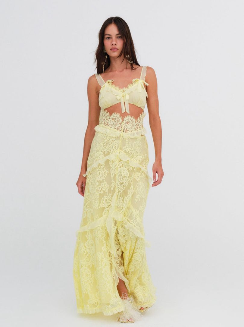 Yellow For Love & Lemons Milena Lace Maxi Dress | US-PIOR93018