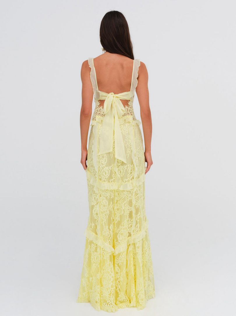 Yellow For Love & Lemons Milena Lace Maxi Dress | US-PIOR93018