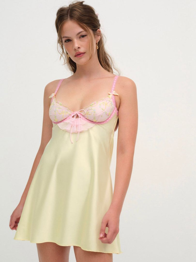 Yellow For Love & Lemons Sunny Bouquet Slip Dress | US-YFJH31407